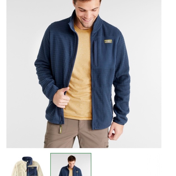 L.L. Bean Cream and Navy Grid Mountain Classic Windproof Fleece Jacket - Picture 5 of 5